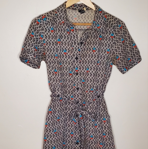 Memphis-Style Printed Vintage 80s Look Patterned Button-Up Shirt Dress - Picture 13 of 14